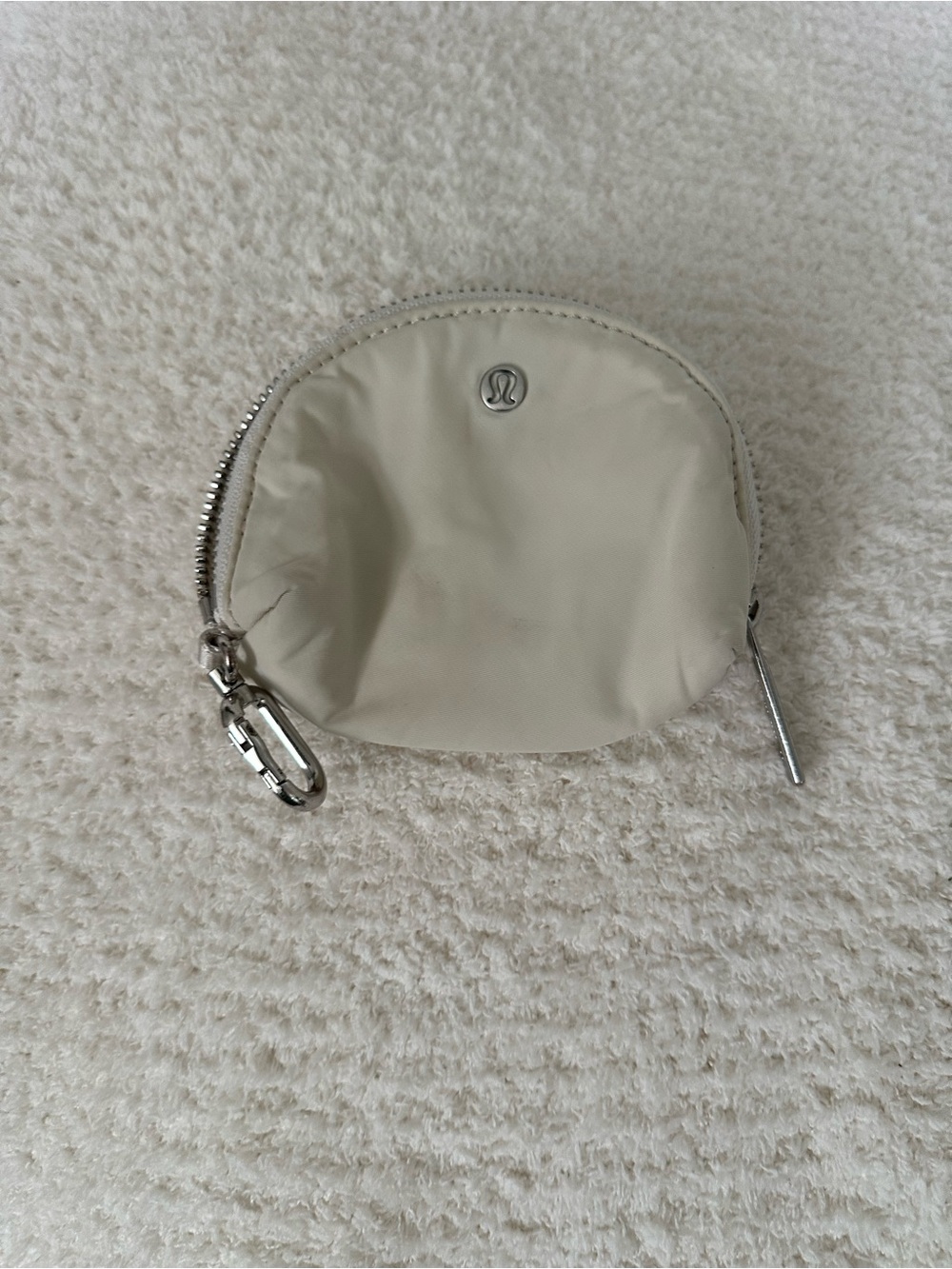 lululemon athletica Round Zip Pouch in Light Beige with Carabiner